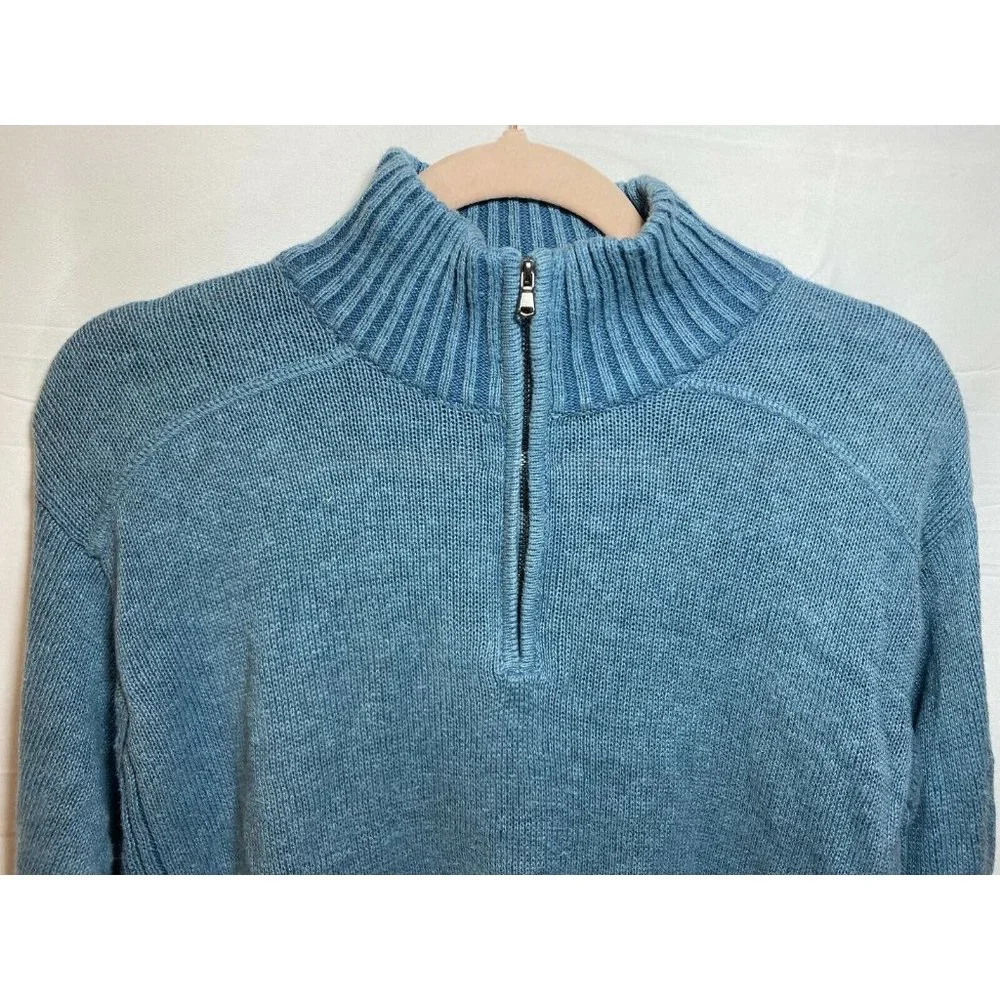 G.H. Bass Earth Sweater Adult Medium Blue 1/4 Zip Knit‎ Sweatshirt Mens.